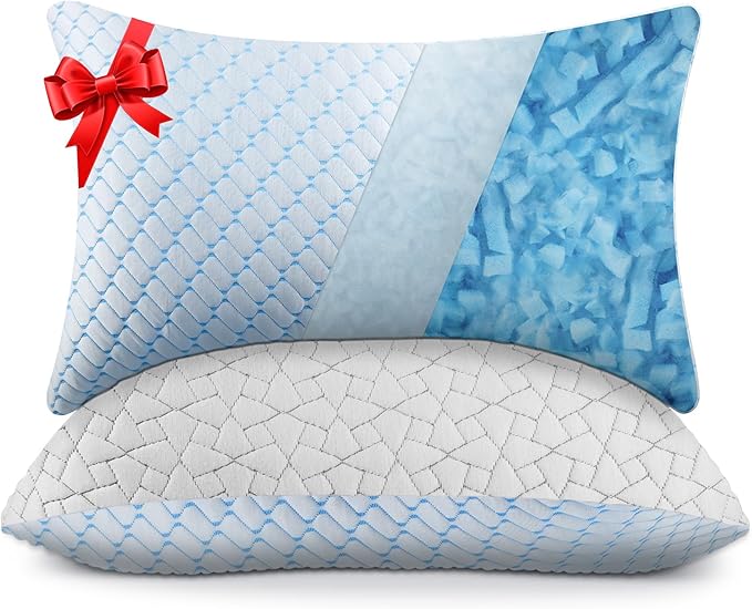 WOLKI Queen Size Pillows Set of 2 Shredded Memory Foam Pillows 2 Pack, Adjustable Firm Pillow for Side Sleepers, Back, Stomach, Hot Sleepers (20x30)