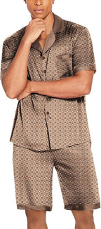 Ekouaer Men Satin Silk Pajamas Set with Pockets Sleepwear Shorts Satin Summer Loungewear 2 Piece Button Down Set S-3XL
