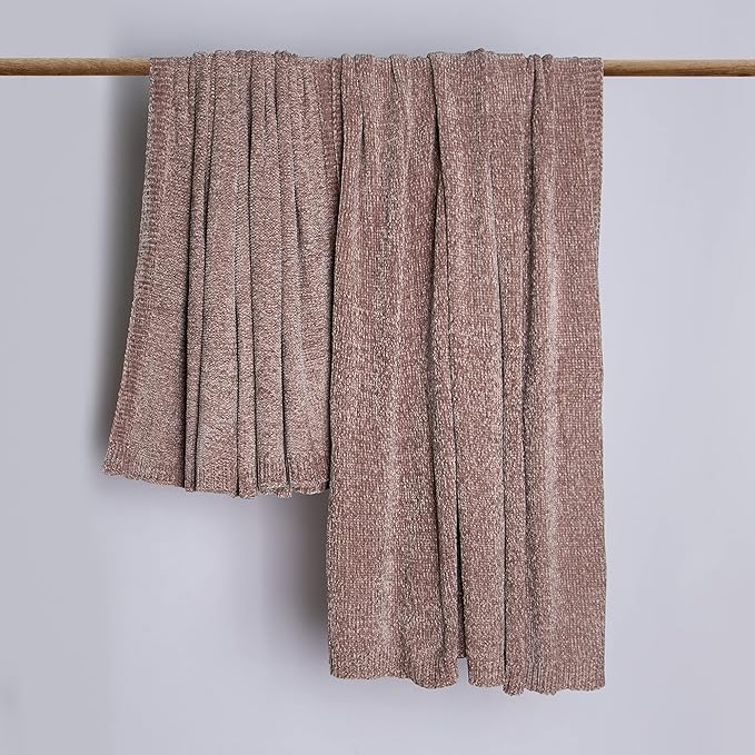 BEST HOME FASHION Super Soft Luxe Sheen Chenille Throw Blanket, Warm and Cozy Knitted Decorative Blanket for Sofa, Couch and Bed All Seasons 50 x 60 Inches- Dusty Rose