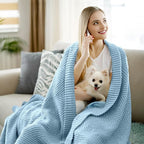 Knitted Throw Blanket 50"X60", Light Blue Knit Throws for Bed, Super Soft Boho Chevron Blankets for Couch Sofa Chair Room Decor, Textured Decorative Farmhouse Cozy Lightweight