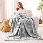 NEWCOSPLAY Super Soft Twin Blanket Grey Premium Silky Flannel Fleece 3D Waffle Checkered Lightweight Bed Blanket All Season Use (Light Grey, Twin(60"x80"))
