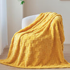 NEWCOSPLAY Super Soft Throw Blanket Mustard Yellow Premium Silky Flannel Fleece 3D Checkered Lightweight Bed Blanket All Season Use (Mustard Yellow Checkered, Throw(50"x70"))