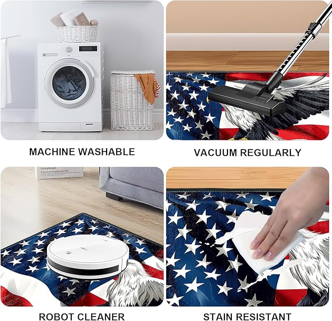 Eagle Flag Independence Day Area Rug 2x3 ft Entry Rug Washable Boho Rugs Non Slip Low Pile Floral Door Mat Small Carpet for Bedroom, Bedside, Kids Room, Office, Dining Room