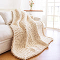 Chunky Knit Blanket - Luxury Soft Cozy 80 * 90 Throw Blanket,100% Woven Blanket Rope Knot Throw Blanket for Couch, Sofa, Home Decor, Gift - Machine Washable (Cream, 80 * 90)