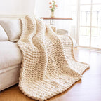 Chunky Knit Blanket - Luxury Soft Cozy 80 * 90 Throw Blanket,100% Woven Blanket Rope Knot Throw Blanket for Couch, Sofa, Home Decor, Gift - Machine Washable (Cream, 80 * 90)