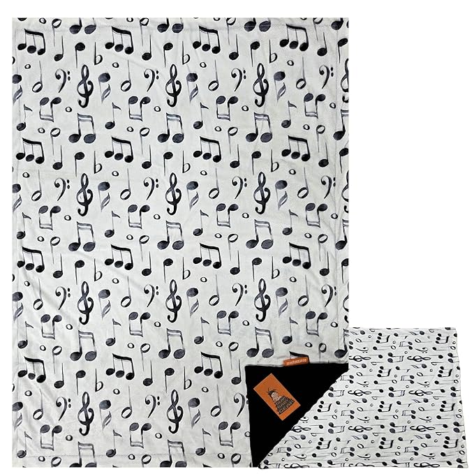 Dear Baby Gear - Soft Reversible Baby Blankets, Newborn Essentials, Baby Blanket for Boys & Girls, Toddler Blankets, Watercolor Music Notes, Black Minky Dot, Lightweight Minky 40"x30"