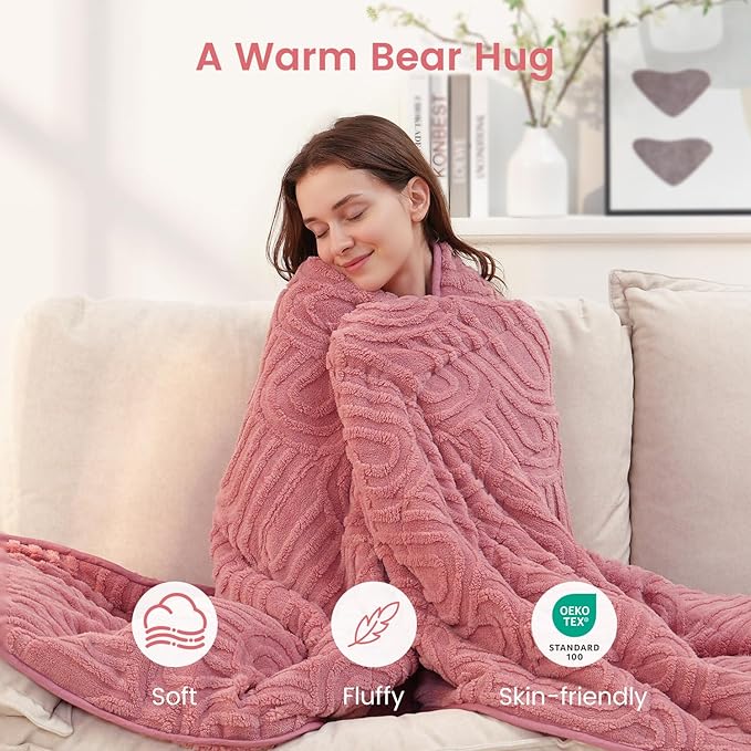 Sherpa Fleece Adult Weighted Blanket Great for Sleep, 15 lbs Dual Sided Soft Fuzzy Heavy Blankets for Couch Bed Sofa, Cozy Warm Arched Jacquard Throw for Winter (Apricot Pink, 48" x 72", 15 Pounds)