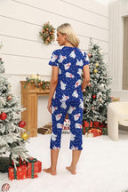 Ekouaer Women's Sleepwear Capri Pajama Sets Short Sleeve Two-Piece Pjs V Neck Tops & Capri Pants with Pockets S-3XL