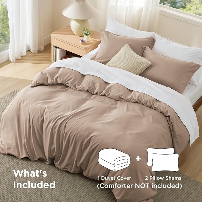 Bedsure Duvet Cover Full Size - Soft Double Brushed Bedding Set for Kids & Adults, Zipper Closure, 3 Pieces, Includes 1 Duvet Cover (80"x90") & 2 Pillow Shams, NO Comforter, Light Khaki