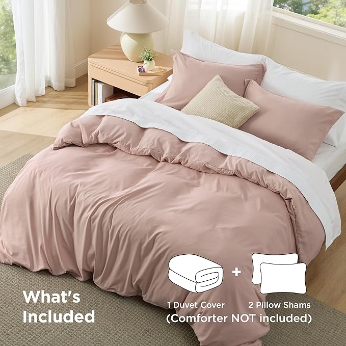 Bedsure Duvet Cover Queen Size - Soft Double Brushed Bedding Set for Kids & Adults, Zipper Closure, 3 Pieces, Includes 1 Duvet Cover (90"x90") & 2 Pillow Shams, NO Comforter, Dusty Rose