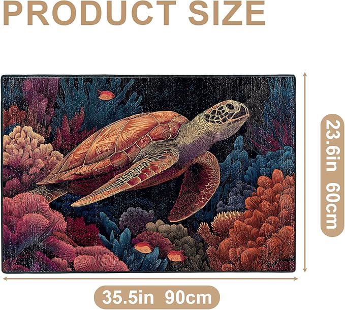 Turtle Area Rug 2x3 ft Entry Rug Washable Boho Rugs Non Slip Low Pile Floral Door Mat Small Carpet for Bedroom, Bedside, Kids Room, Office, Dining Room