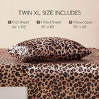MR&HM Satin Bed Sheets, Twin XL Size Sheets Set, 3 Pcs Silky Bedding Set with 15 Inches Deep Pocket for Mattress (Twin XL, Brown Leopard)