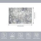 5x8 Washable Rug Living Room - Non-Slip Modern Abstract Neutral Indoor Rug for Bedroom Kitchen Dining Room - Low Pile Soft Carpet（Blue Grey,5x8）