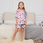 QPANCY Kids Satin Pajamas Sets Baby Boy Girl Button-Down Silk Sleepwear 2 Piece Short Sleeve Loungewear Clothes Set