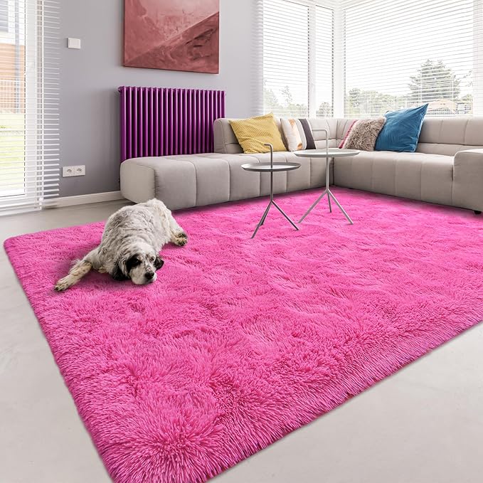 Softlife Hot Pink Area Rug for Bedroom, Fluffy Shag Plush 3x5 Rugs for Living Room Girls, Shaggy Throw Soft Fuzzy Small Kids Carpet for Dorm Bedside Ultra Cozy Non-Slip Indoor Decor