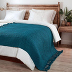 Home Soft Things Basket Weave Throw Blanket, Soft Cozy Warm Blanket with Braided Decorative Throw for Couch Sofa Outdoor Indoor, Teal, 50''x60