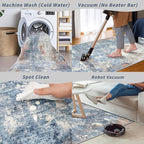 3x20 ft Extra Long Hallway Runner Rug - Non-Slip Washable Floor Runner with Rubber Backing, Modern Low Pile Thin Wide Carpet for Entryway, Kitchen, Living Room (Blue Rust, 3x20)