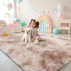 OLANLY Area Rugs for Living Room Bedroom, Machine Washable 4x5.9 Feet Soft Fluffy Shaggy Bedside Rug, Indoor Floor Carpet for Kids Girls and Boys, Nursery Room, Home Decor Aesthetic, Beige Tie-dye