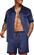 Ekouaer Men Satin Silk Pajamas Set with Pockets Sleepwear Shorts Satin Summer Loungewear 2 Piece Button Down Set S-3XL