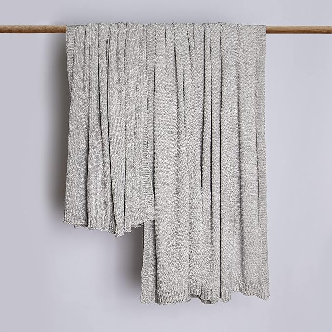 BEST HOME FASHION Super Soft Luxe Sheen Chenille Throw Blanket, Warm and Cozy Knitted Decorative Blanket for Sofa, Couch and Bed All Seasons 60 x 80 Inches- Light Grey