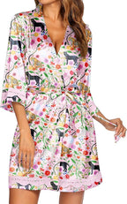 Ekouaer Women's Lace-Trim Silk Robes Bride Bridesmaid Kimono Satin Bathrobe V Neck Sleepwear with 3/4 Sleeve