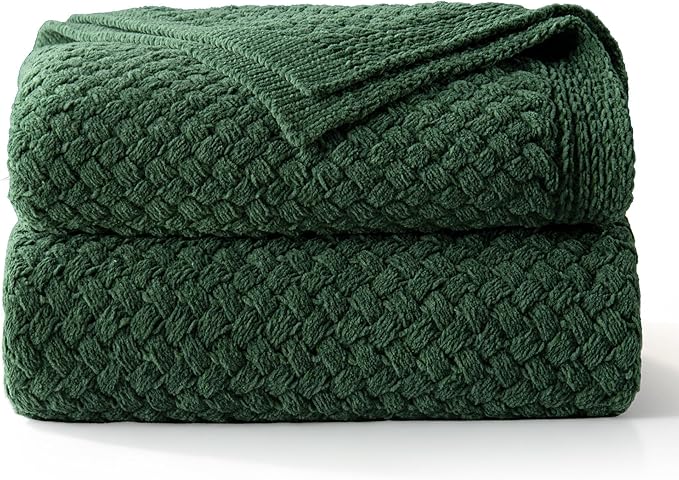 Whale Flotilla Chunky Knit Throw Blanket for Couch and Bed, Deep Green Decorative Cozy Fleece Blanket, Reversible Soft Fuzzy Woven Throws, 50x60 Inch