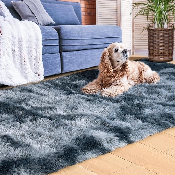 ISEAU Runner Rug for Bedroom, 2x6 Feet Shag Area Rug with Upgrade Non Slip, Fluffy Carpet Runner for Hallway, Fuzzy Soft Living Room Rugs for Boys Bedroom Decor, Dark Blue