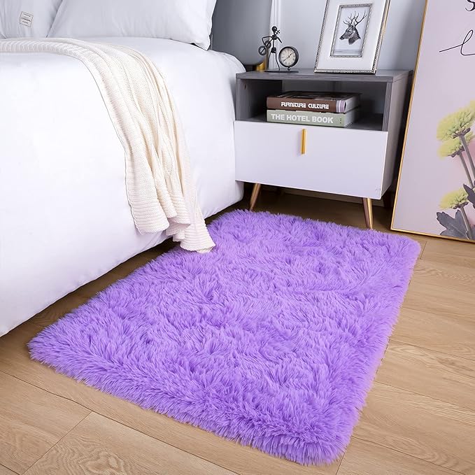 Noahas Fluffy Purple Rugs for Bedroom Girls,Door Mat Indoor Entrance,2x3 Shaggy Small Non-Slip Entryway Entry Area Rugs,Soft Plush Bedside Throw Kids Carpet Home Decor
