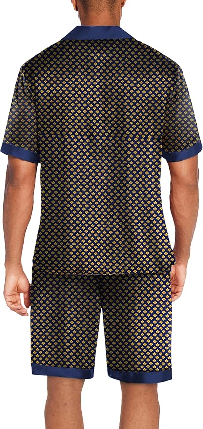 Ekouaer Men Satin Silk Pajamas Set with Pockets Sleepwear Shorts Satin Summer Loungewear 2 Piece Button Down Set S-3XL