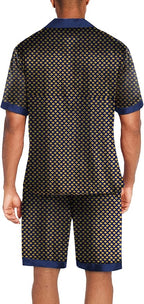 Ekouaer Men Satin Silk Pajamas Set with Pockets Sleepwear Shorts Satin Summer Loungewear 2 Piece Button Down Set S-3XL