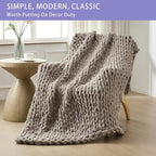 Bigacogo Chunky Knit Throw Blanket for Couch, 80x90 inches, 100% Hand Knitted with Thick Jumbo Chenille Yarn, Cozy Soft Large Rope Knot Cable Crochet Blankets for Sofa Bed Living Room, Taupe