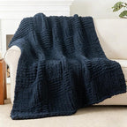 Bunnikins & Clover Navy Blue Throw Blanket for Couch, Chunky Knit Navy Throw Blanket for Home Decor, Handmade Chenille Cable Knit Throw, 50"x60"