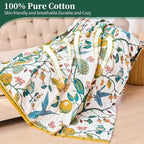 Boho Throw Blanket for Bed - 100% Cotton Ultra Soft Luxury Throw Rustic Fall Quilt,Bird Printed Farmhouse Decor Bed Blankets,Throw for Living Room Sofa Couch Chair(Flower-Bird, 87" x 102")