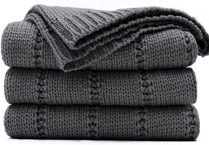 RECYCO Cable Knit Dark Grey Throw Blanket for Couch, Super Soft Warm Cozy Decorative Knitted Throw Blanket 2.3LB for Bed, Sofa, Chair 50"x60"