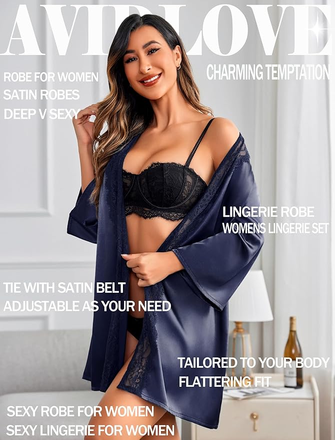 Avidlove Women's Kimono Robe Short Satin Pure Short Silky Robes