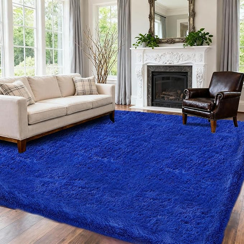 Area Rugs for Living Room Bedroom, Upgrade Non-Slip 4x6 ft Ultra Soft Fluffy Shaggy Bedside Rug, Indoor Floor Carpet for Kids Girls and Boys, Dorms, Nursery Rooms, Home Decor Aesthetic, Blue