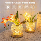 Flower Table Lamp, Orchid Flower with Crystal Vase Lamp, Cordless Touch Desk Light, 3 Colors Dimming & Rechargeable, Small Night Light for Bedroom Home, Romantic Gifts for Girl Women (White)