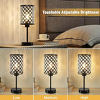 GyroVu Crystal Table Lamp, Black Lamp for Bedroom Nightstand with USB C+A Ports, Dimmable Touch Lamp with Crystal Shade, Bedside Lamp Small Lamp for Bedroom, Living Room, Office (Buld Included)