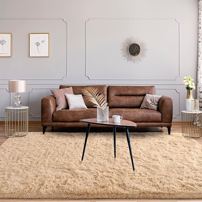 Jelymark Super Soft Shaggy Rug for Bedroom, 4x5.9 Fluffy Carpet for Living Room, Fuzzy Indoor Plush Area Rug for Home Decor, Furry Floor Rugs for Dorm, Cute Kids Nursery Rug for Girls, Beige