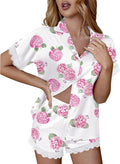 Ekouaer Womens Lace Satin Pajama Set Button Down Pj Shorts Set Bridesmaids Getting Ready Outfits Casual Sleepwear XS-XXL
