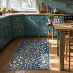 Lahome Chloe Insect Botanical 3x5 Washable Kitchen Rugs for Entryway, Soft Blue Bedroom Rug, Boho Floral Non Slip Indoor Throw Carpet for Bathroom Laundry Living Room(Dark Blue,3x5)