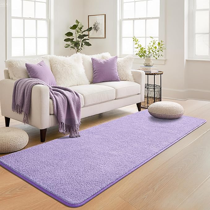 Keeko 2x6 Long Runner Rug, Purple Bedroom Bedside Runner Rug Living Room Carpet Area Throw Rugs for Hallway Soft Indoor Memory Foam Rugs for Teen Kids Classroom Nursery Dorm Laundry Room Decor