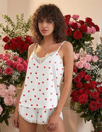 Ekouaer Satin Pajama Set for Women 2 Piece Silky Lingerie Sleepwear Lace Camisole Pj Shorts Set Soft Nightwear S-XXL