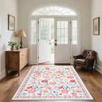 CRYPTOLITE Floral Area Rug 5x8 Rugs, Machine Washable Rug Non-Slip Low Pile Rug for Living Room, Bedroom, Farmhouse, Dining Room, Beige