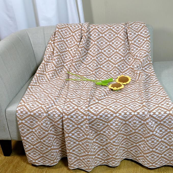 Nordic Style Orange Throw Blanket for Couch,Soft Cozy Cable Knit Throw for Bed Sofa Chair Living Room,Lightweight Warm Maximalist Decor Christmas Blanket,50"x60" (cr-D02)