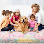 Noahas Fluffy Rainbow Rugs for Bedroom Girls,2x6 Shag Pink Kids Room Rug,Shaggy Area Rugs for Living Room,Soft Fuzzy Colorful Playroom Nursery Dorm Carpets Room Decor