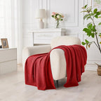 Douceur Christmas Red Throw Blanket for Bed, Soft Chunky Cable Knit Throw Blanket, Classic Fisherman's Rib Stitch Pattern Throw for Living Room,50"X60"