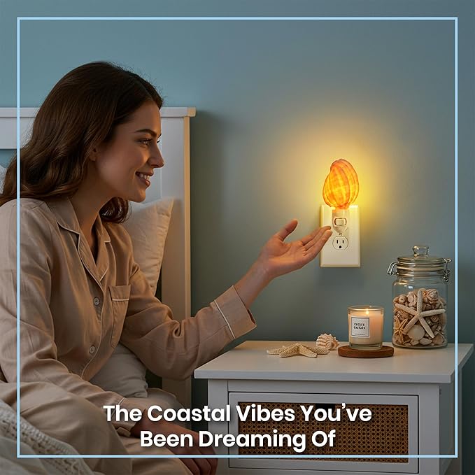 Nautical Crush Trading Seashell Night Light – Beach Night Light with Harpa Shell Light for Bathroom – Sea Shell Lamp – Seashell Lamp Plug Into Wall