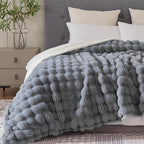 50x60 Inches Ultra-Soft Fuzzy Faux Fur Plush Throw Blanket - Thick, Warm Sherpa for Couch, Sofa, Bedroom, Camping - Decorative Blanket for Cozy Warmth, Bubble Grey