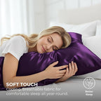 Pure Bedding Satin Pillowcase 2 Pack - King Size (20"x40", Purple) - Silky Pillow Cases for Hair and Skin - Satin Pillow Covers with Envelope Closure - Extra Soft Premium Microfiber
